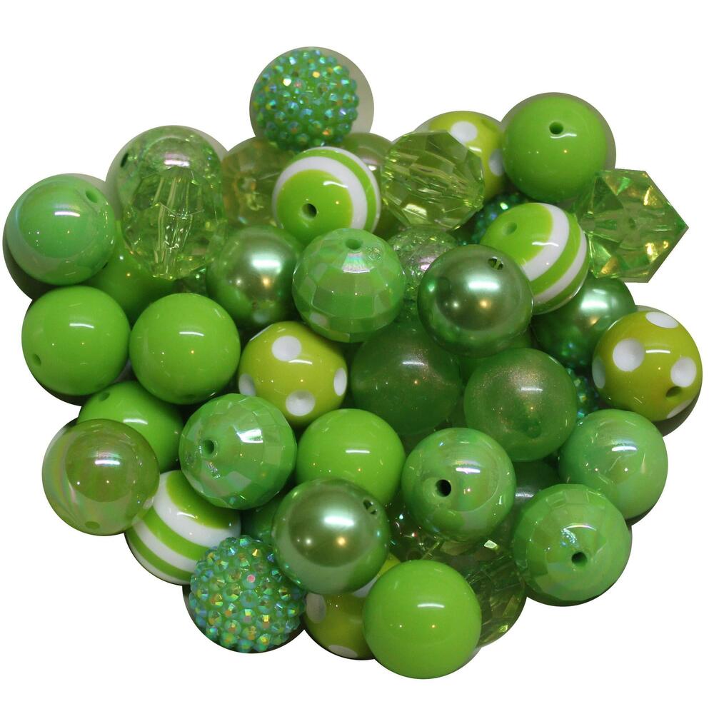 1393 20mm Bulk Mix of 52 Lime Green Chunky Bubblegum Beads 11 Styles